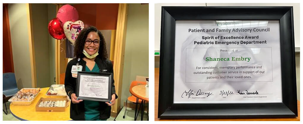 Shaneca Embry with Spirit of Excellence Award - Photo Shaneca Embry receives Spirit of Excellence Award