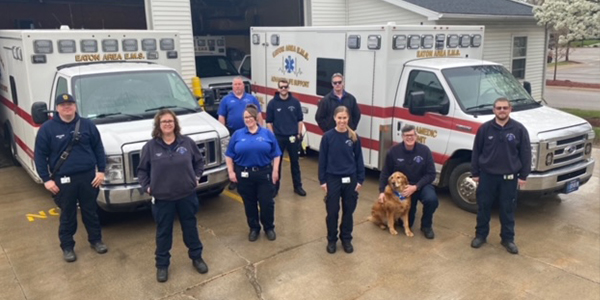 EMS Personnel in Front of Building