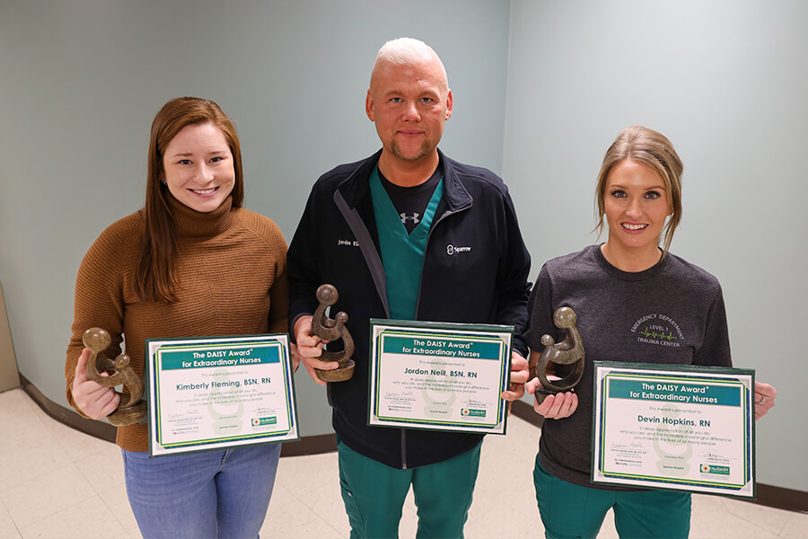 DAISY Award Winners - RNs Jordan Neill, Kimberly Fleming, and Devin Hopkins 