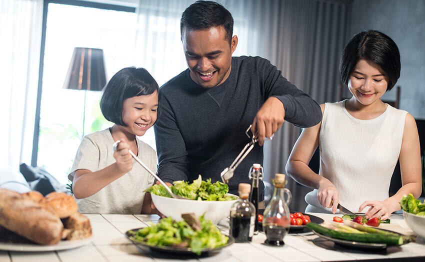 Asian Family Preparing Food Kitchen